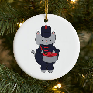 Drums Marching Band Cat Navy Blue Red Personalize Ceramic Tree Decoration