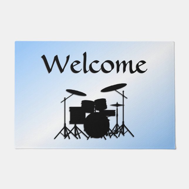 Drums Music Design Blue Doormat (Front)