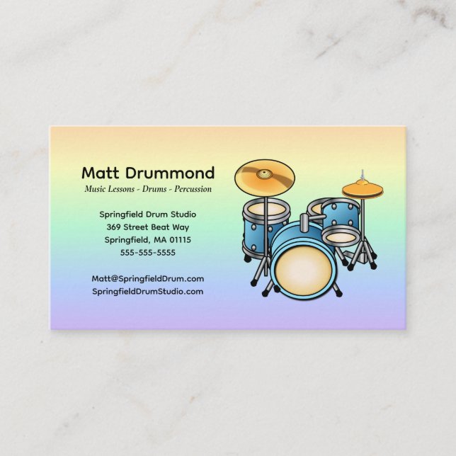 Drums Music Teacher Business Cards | Drum Set (Front)