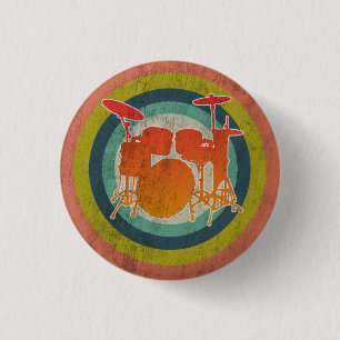 Drums Percussion: Vintage Retro Drum Kit 3 Cm Round Badge