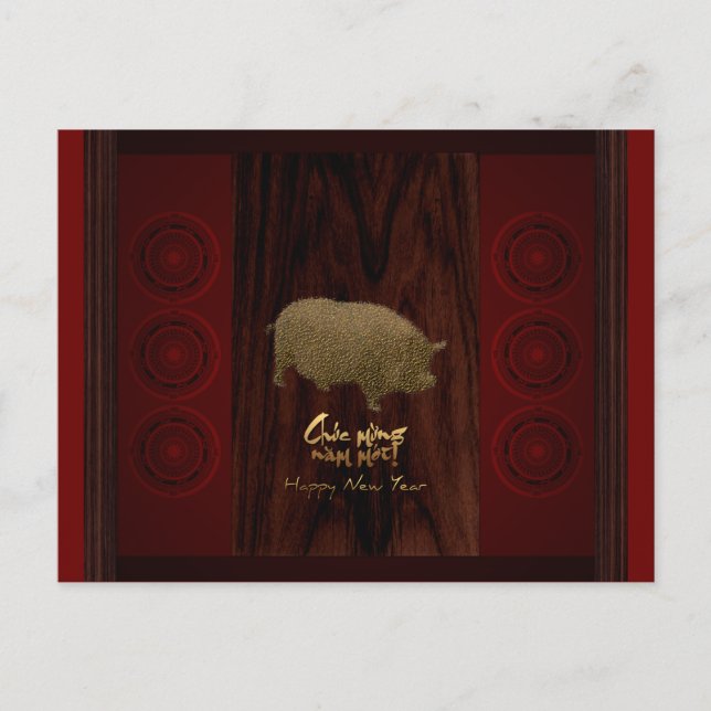 Drums Pig Year Vietnamese greeting Postcard (Front)