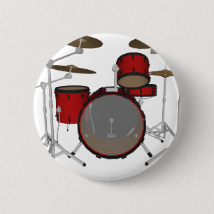 Drums: Red Drum Kit: 3D Model: 6 Cm Round Badge