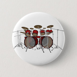 Drums: Red Drum Kit: 3D Model: 6 Cm Round Badge