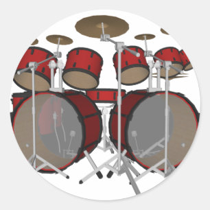Drums: Red Drum Kit: 3D Model: Classic Round Sticker