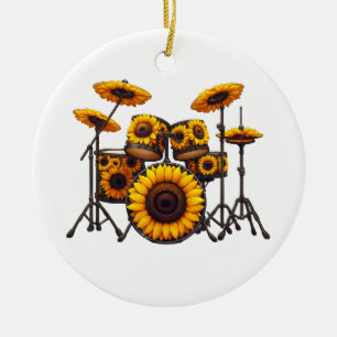 Drums Sunflower Flower Musician Music Floral Ceramic Tree Decoration