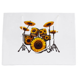 Drums Sunflower Flower Musician Music Floral Large Gift Bag