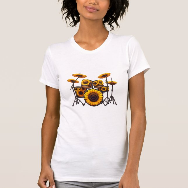 Drums Sunflower Flower Musician Music Floral T-Shirt (Front)