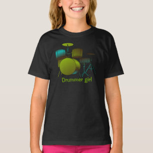 Drums T-shirt Green/blue with Text