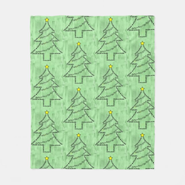 Drums Text Christmas Tree  Fleece Blanket (Front)