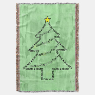 Drums Text Christmas Tree Throw Blanket