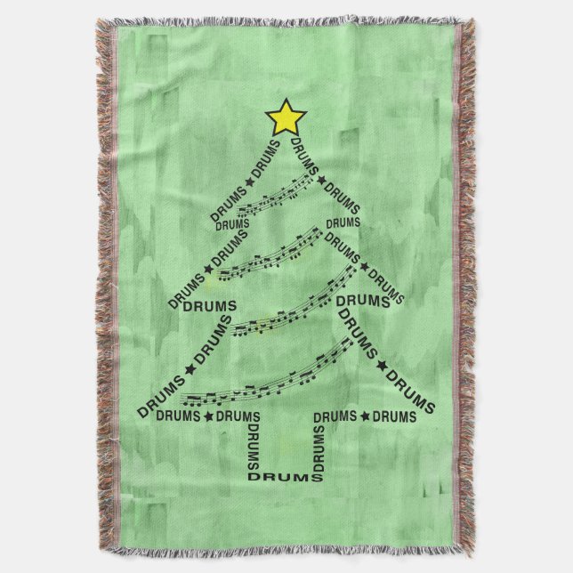 Drums Text Christmas Tree  Throw Blanket (Front Vertical)