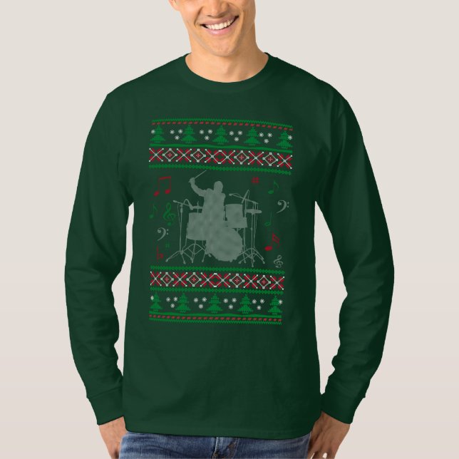 Drums Ugly Christmas T-Shirt (Front)