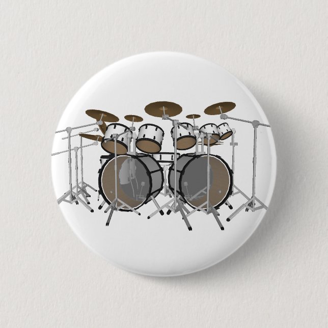Drums: White Drum Kit: 3D Model: 6 Cm Round Badge (Front)