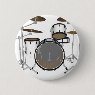 Drums: White Drum Kit: 3D Model: 6 Cm Round Badge