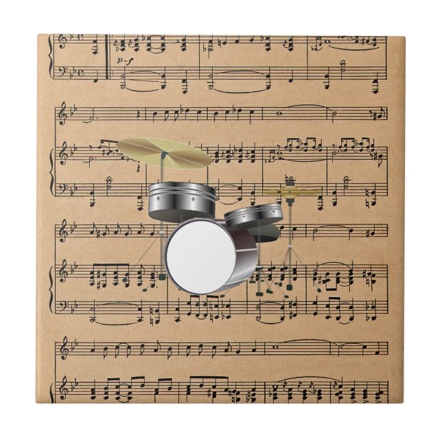 Drums With Sheet Music Background Tile (Front)