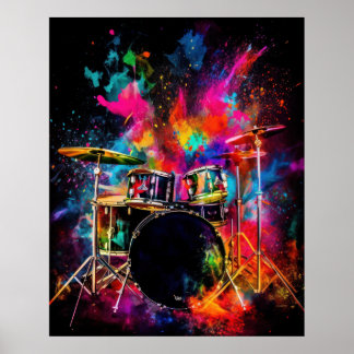 Drumset with exploding colours poster