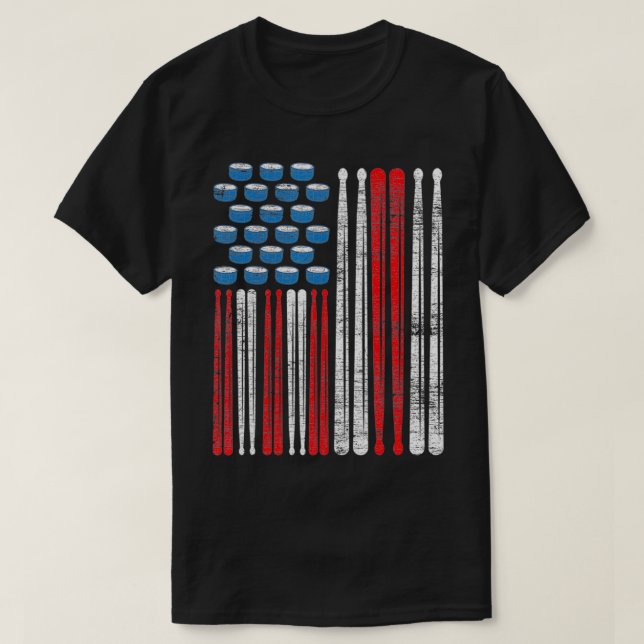Drumsticks American Drummer US Flag Percussion Dru T-Shirt (Design Front)
