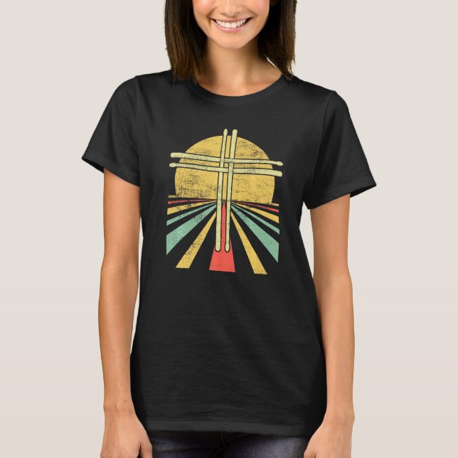 Drumsticks Crucifix Drummer Christian Worship T-Shirt (Front)