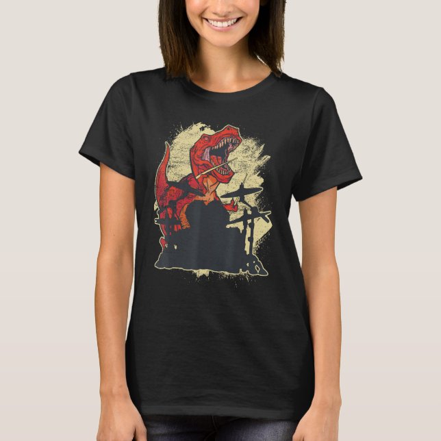 Drumsticks Rex Drumming Dinosaur Drum Set Drummer T-Shirt (Front)
