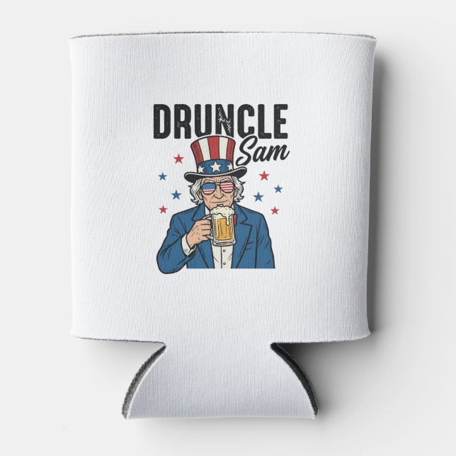 Druncle Sam Funny Patriotic Beer Vector Design_1 Can Cooler (Front)