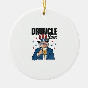 Druncle Sam Funny Patriotic Beer Vector Design_1 Ceramic Tree Decoration