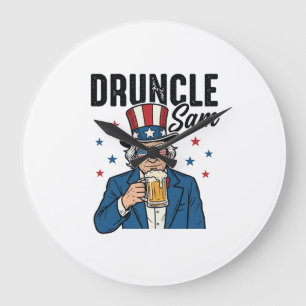 Druncle Sam Funny Patriotic Beer Vector Design_1 Large Clock