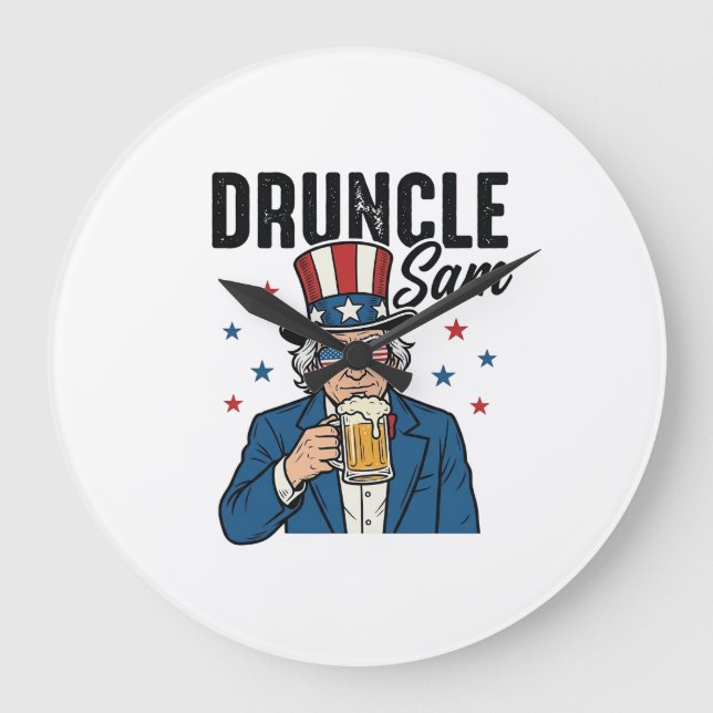 Druncle Sam Funny Patriotic Beer Vector Design_1 Large Clock (Front)