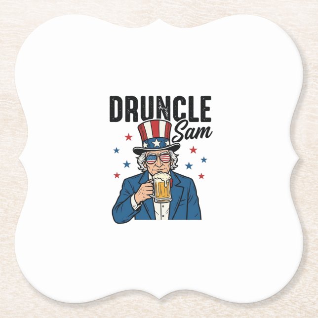 Druncle Sam Funny Patriotic Beer Vector Design_1 Paper Coaster (Front)