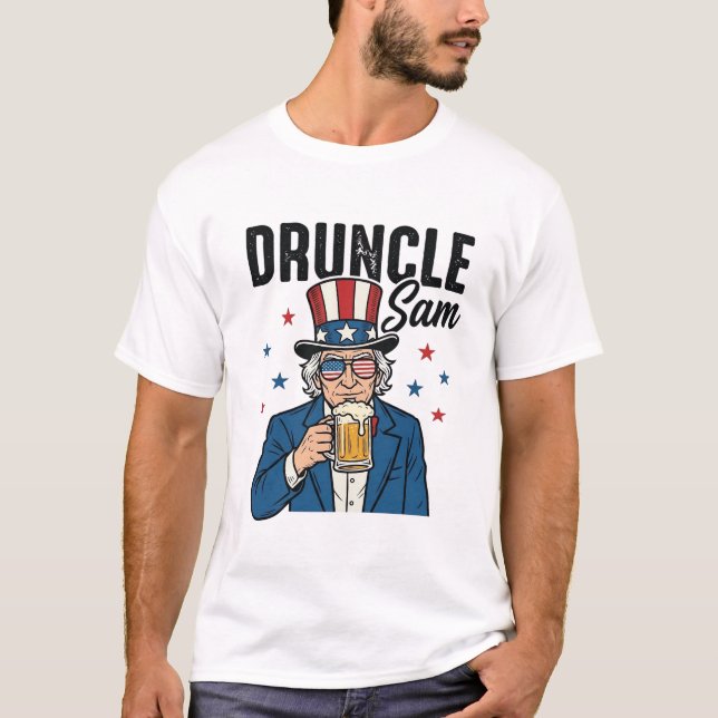 Druncle Sam Funny Patriotic Beer Vector Design_1 T-Shirt (Front)