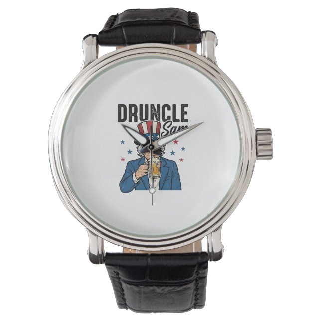 Druncle Sam Funny Patriotic Beer Vector Design_1 Watch (Front)