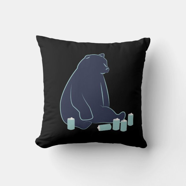 Drunk Bear Throw Pillow (Front)