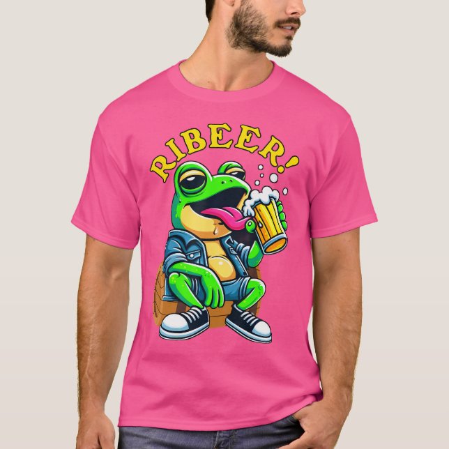 Drunk Frog Drinking Beer Ribeer Funny Beer Drinker T-Shirt (Front)