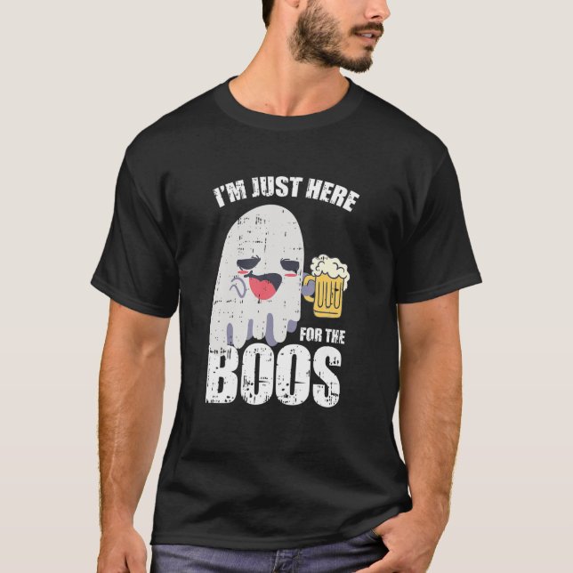 Drunk Ghost Drinking Beer Boo Costume Funny Hallow T-Shirt (Front)