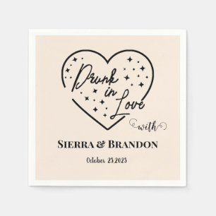 Drunk In Love Black&Beige Monogram Wedding Napkins
