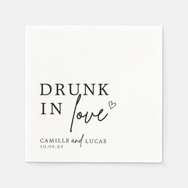 Drunk In Love Black & White Personalised Napkin (Front)