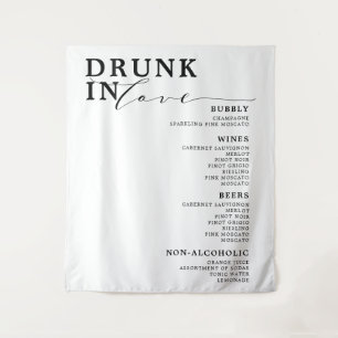 Drunk In Love Black White Wedding Bar Menu Sign Tapestry