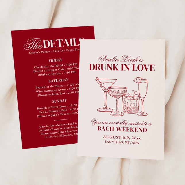 Drunk In Love Cocktails Bachelorette Weekend Invitation (Creator Uploaded)