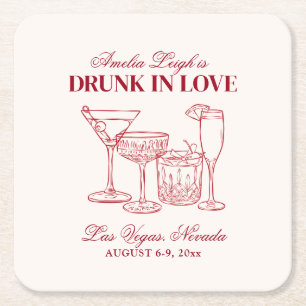 Drunk In Love Cocktails Bachelorette Weekend Square Paper Coaster