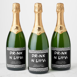 Drunk in Love Engagement Party Black and White Sparkling Wine Label