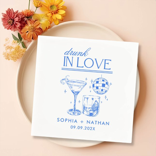 Drunk In Love Personalised Beach Cocktail Wedding Napkin (Creator Uploaded)