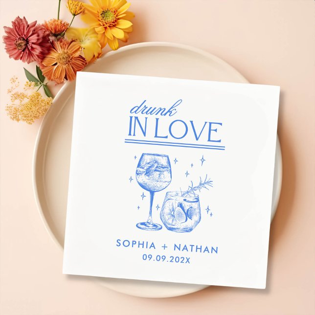 Drunk In Love Personalised Cocktail Wedding Napkin (Creator Uploaded)