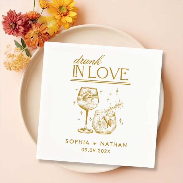 Drunk In Love Personalised Cocktail Wedding Napkin (Creator Uploaded)