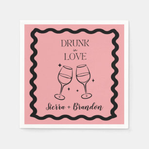 Drunk In Love Personalised Wedding Pink Napkins