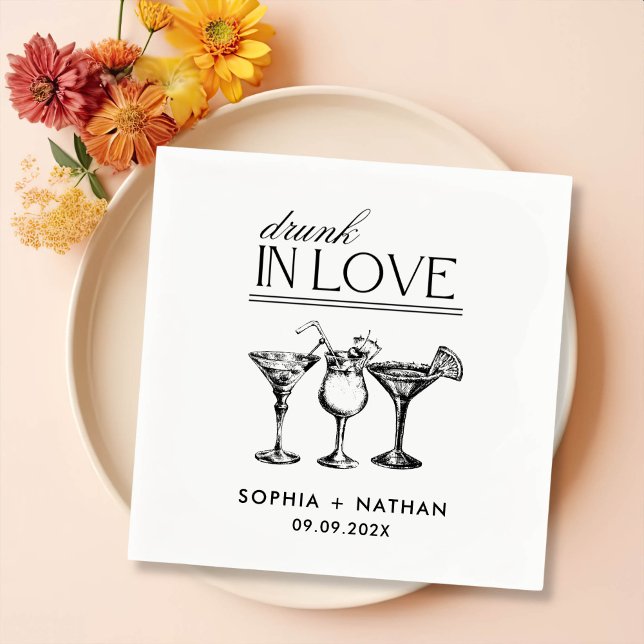 Drunk In Love Personalised Wine Glasses Wedding Napkin (Creator Uploaded)