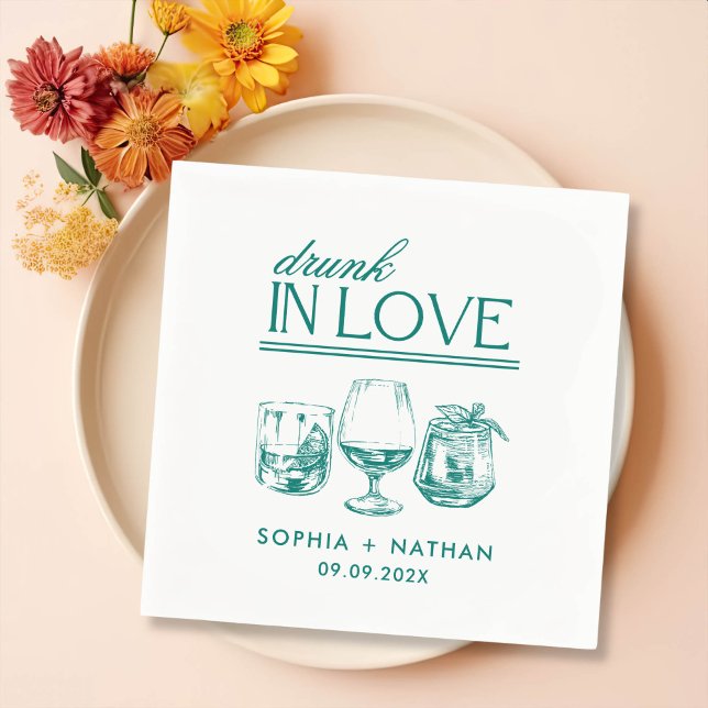 Drunk In Love Personalised Wine Glasses Wedding Napkin (Creator Uploaded)