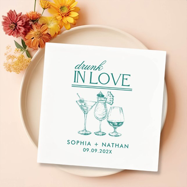 Drunk In Love Personalised Wine Glasses Wedding Napkin (Creator Uploaded)