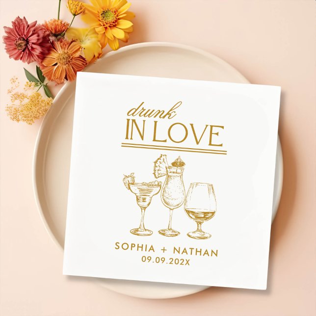 Drunk In Love Personalised Wine Glasses Wedding Napkin (Creator Uploaded)