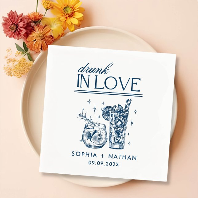 Drunk In Love Personalised Wine Glasses Wedding Napkin (Creator Uploaded)