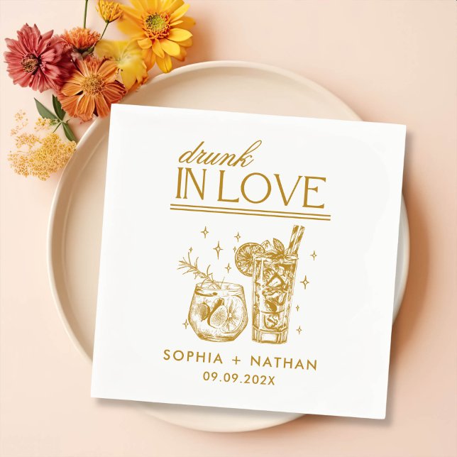 Drunk In Love Personalised Wine Glasses Wedding Napkin (Creator Uploaded)