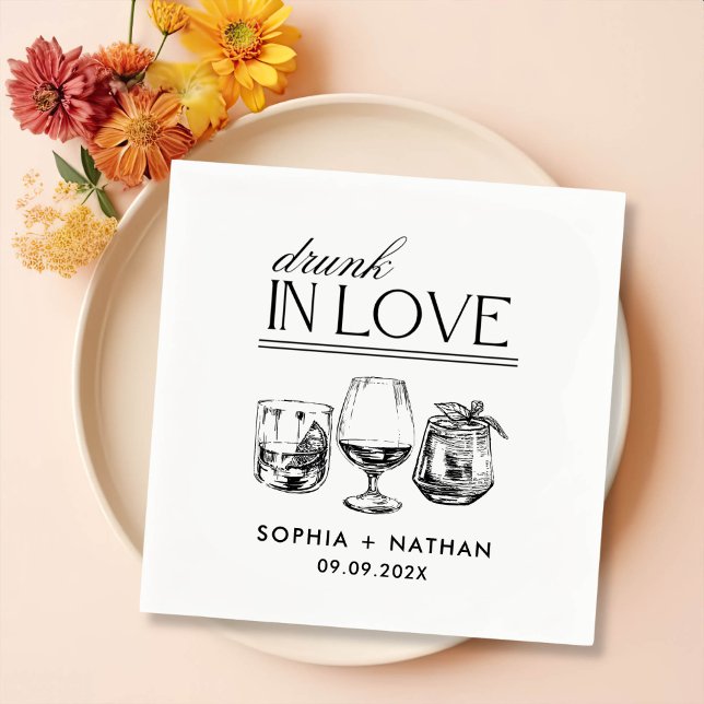 Drunk In Love Personalised Wine Glasses Wedding Napkin (Creator Uploaded)